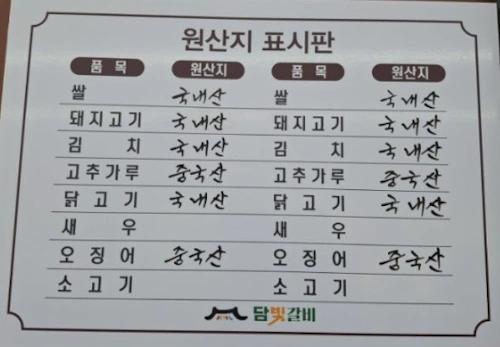 담양 담빛갈비 원산지